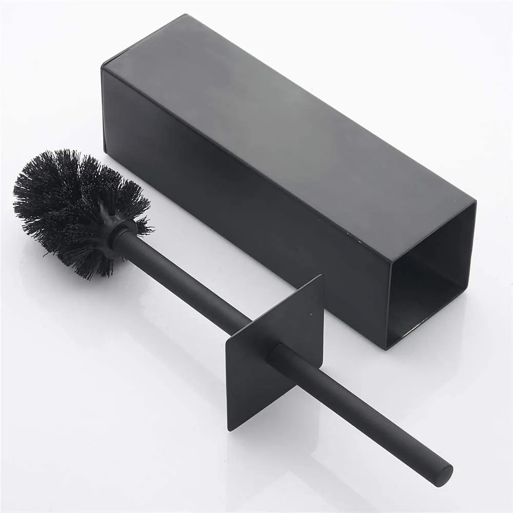 BGL Toilet Brush Black, Heavy 304Stainless Steel Toilet Brush Holder, Square Bathroom Cleaning Brush (Black)