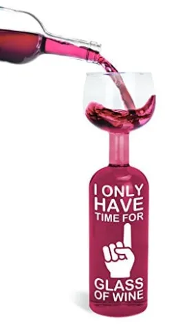 BigMouth Inc. Wine Bottle Glass - “I Only Have Time for 1 Glass of Wine”, Large Wine Glass, Holds an entire 750mL Bottle of Wine