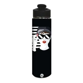 Black and White Stainless Steel Sipper Bottle for Girls - Girl