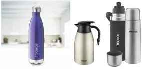 Borosil Hydra Thermo Flask with Thermal Cover, 1000 ml, Silver & Hydra Bolt Trans, Blue, 1L & Oyster Vacuum Insulated Teapot (Silver, 2 L)