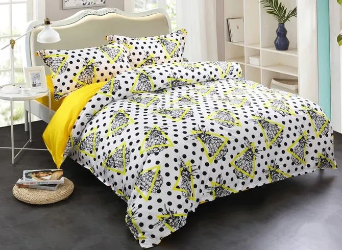 Brocade Pineapples Yellow Triangles and Black Spot Luxury 4-Piece Cotton Bedding Sets