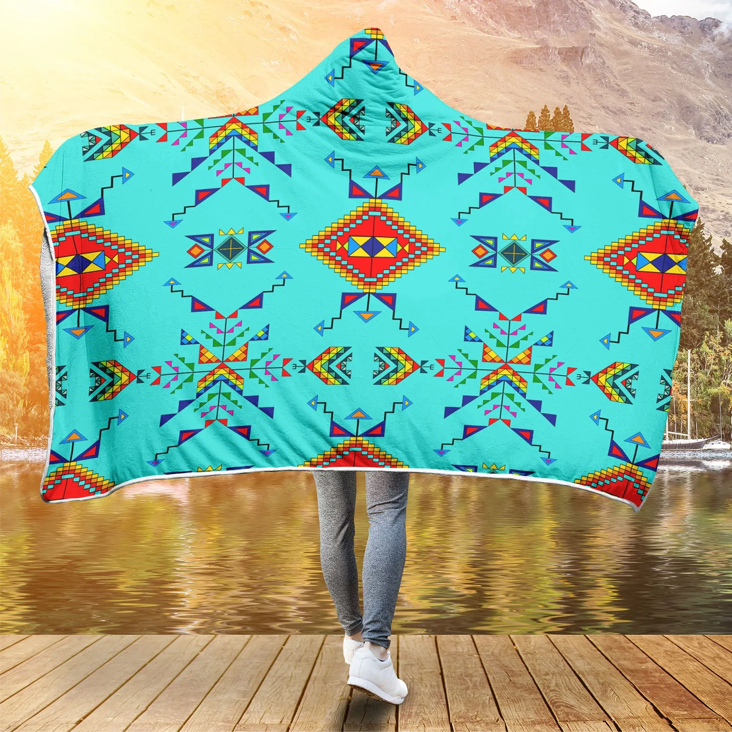 Buffalo Jump Turquoise Hooded Blanket