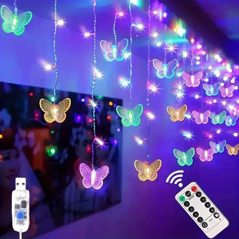 Butterfly LED String Lights – 96 Twinkling LEDs with USB Charger & Remote Control, Perfect for Weddings & Parties