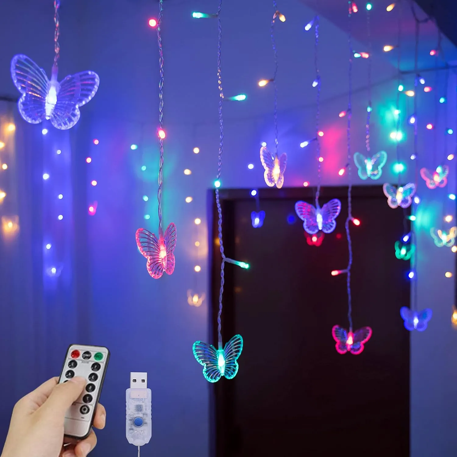 Butterfly LED String Lights – 96 Twinkling LEDs with USB Charger & Remote Control, Perfect for Weddings & Parties