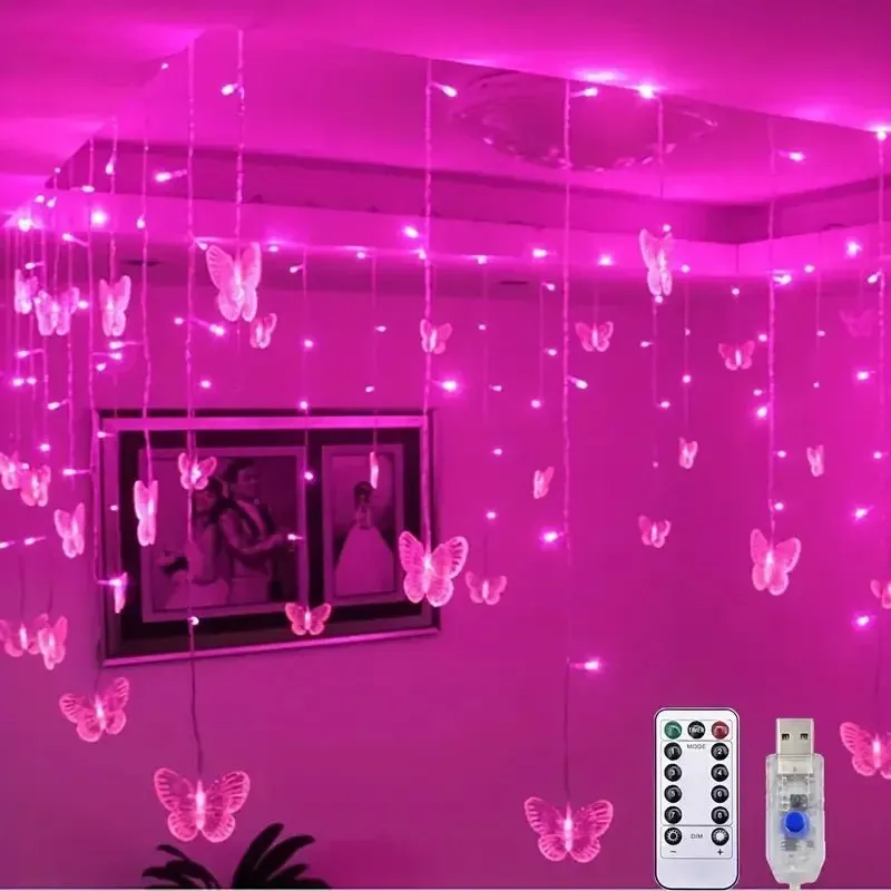 Butterfly LED String Lights – 96 Twinkling LEDs with USB Charger & Remote Control, Perfect for Weddings & Parties