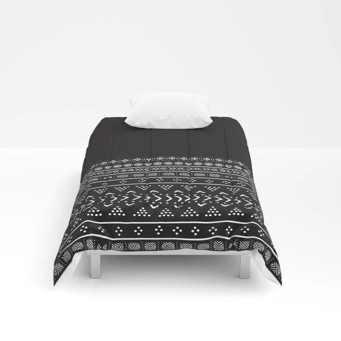 Carbon Black Mudcloth Boho Bespoke Comforters