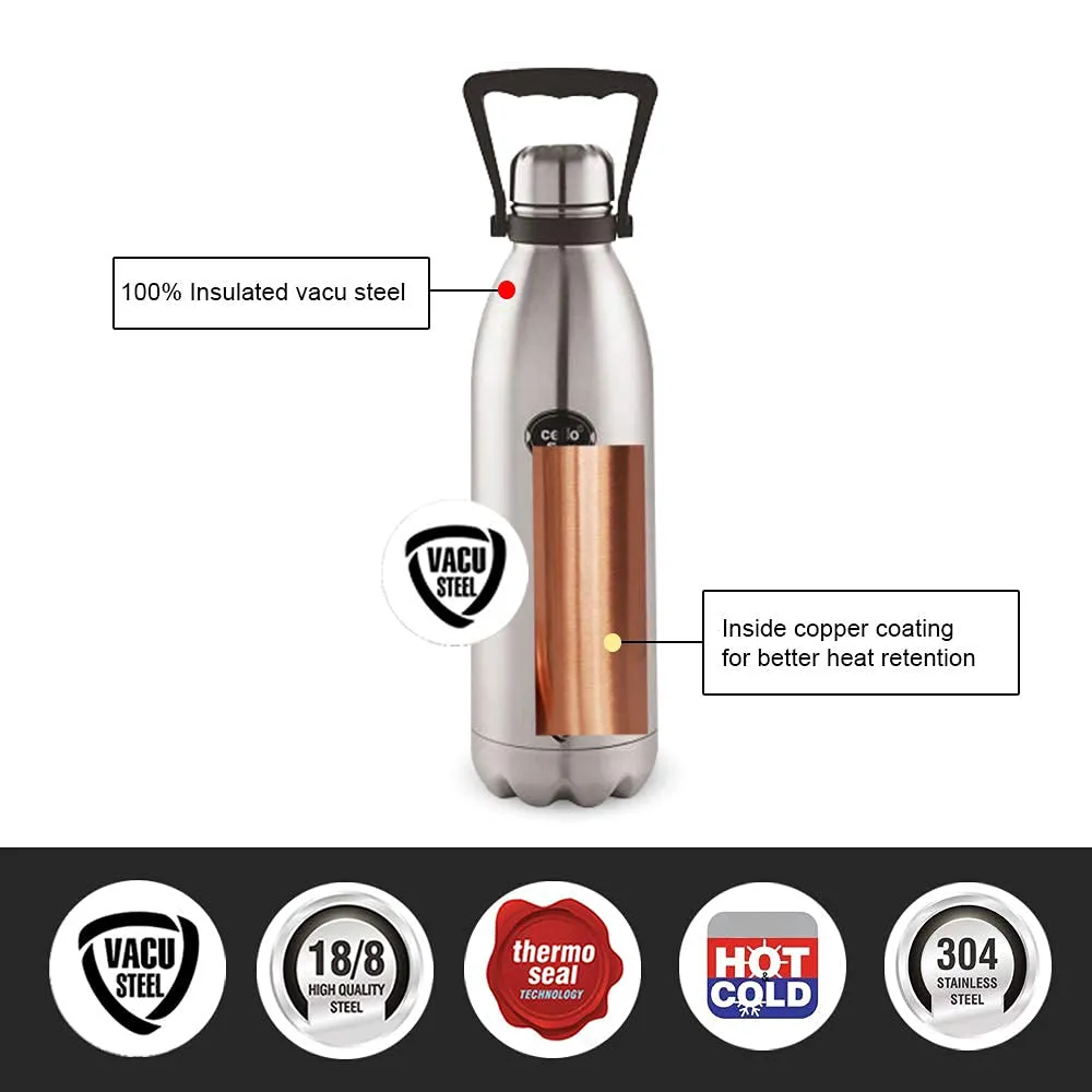 Cello Swift Vacuum Insulated Flask | 1500ml, Silver & Cello Flip Style Vacuum Insulated Flask | 1000ml, Silver