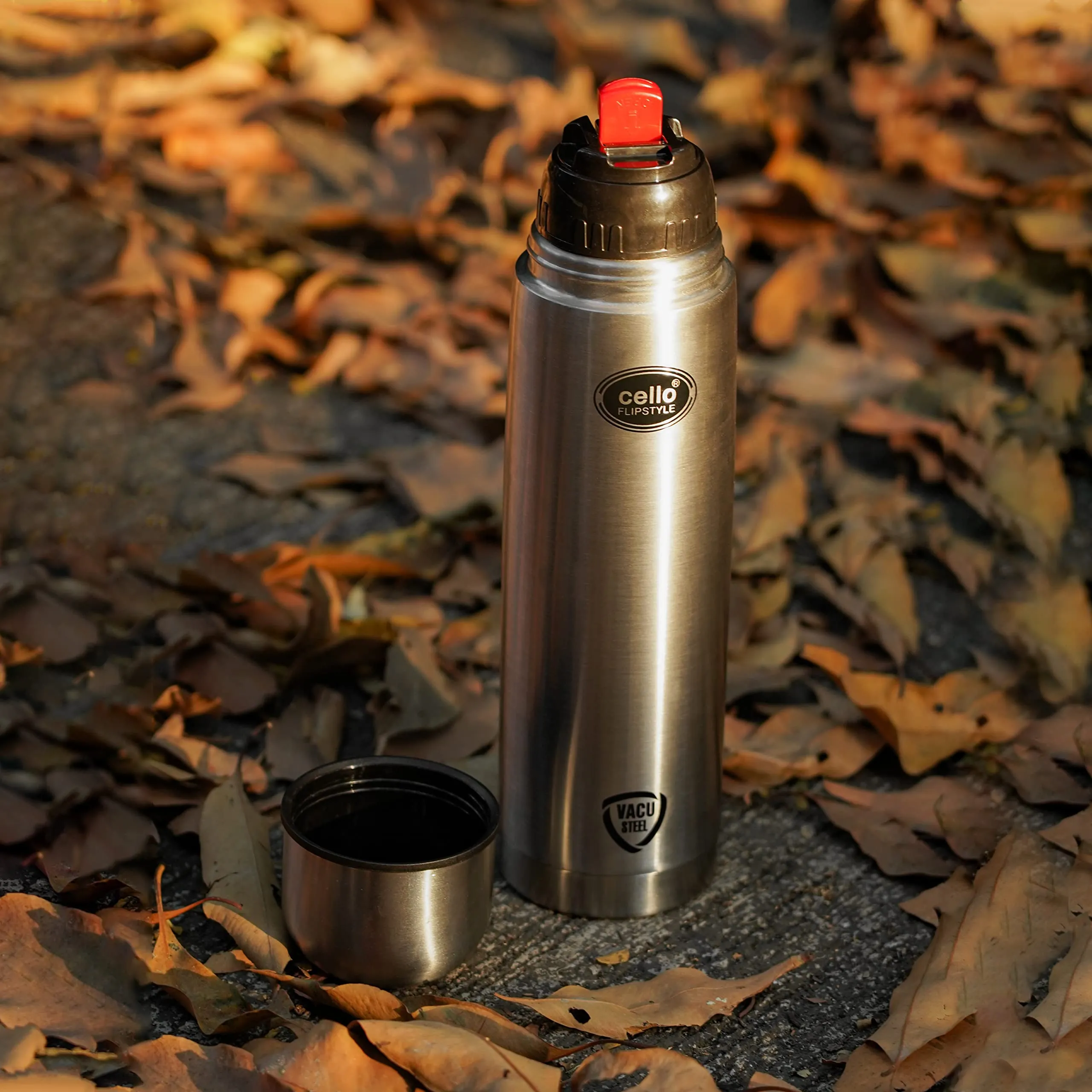 Cello Swift Vacuum Insulated Flask | 1500ml, Silver & Cello Flip Style Vacuum Insulated Flask | 1000ml, Silver