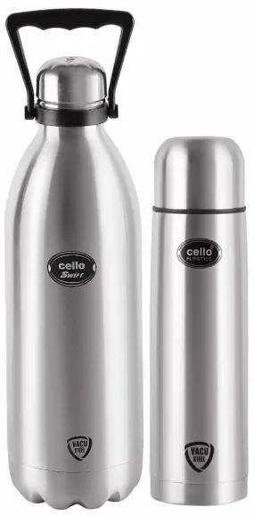 Cello Swift Vacuum Insulated Flask | 1500ml, Silver & Cello Flip Style Vacuum Insulated Flask | 1000ml, Silver