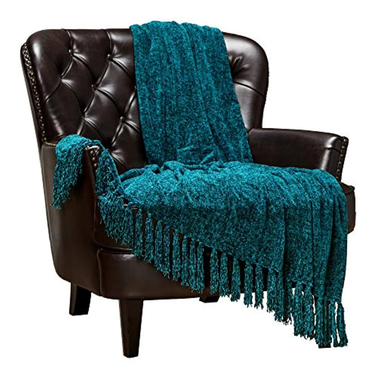 Chenille Velvety Texture Decorative Throw Blanket with Tassels (50x65)