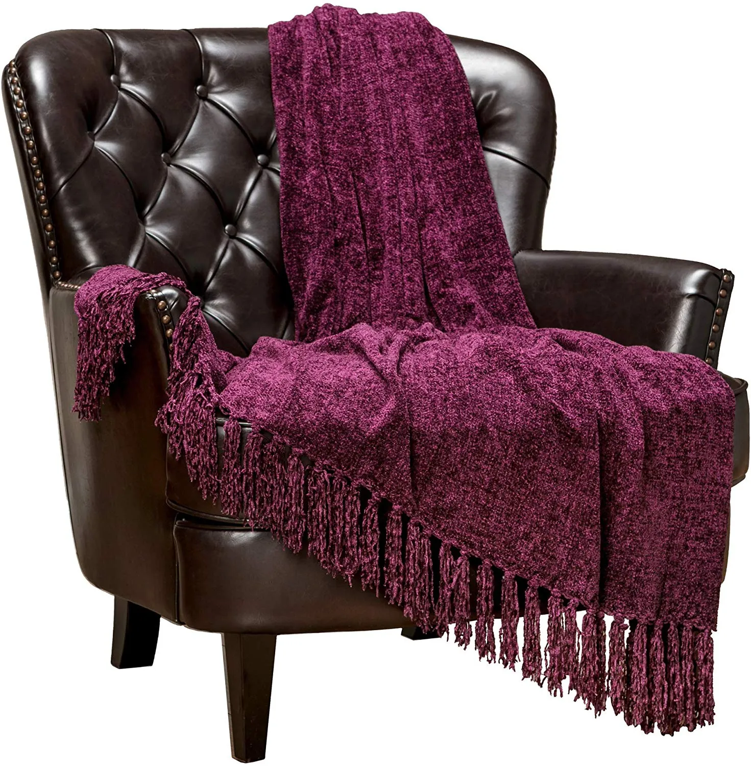 Chenille Velvety Texture Decorative Throw Blanket with Tassels (50x65)