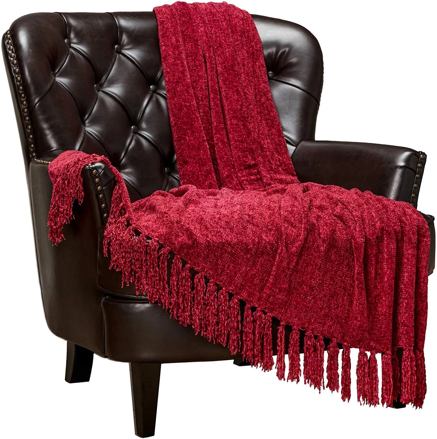 Chenille Velvety Texture Decorative Throw Blanket with Tassels (50x65)