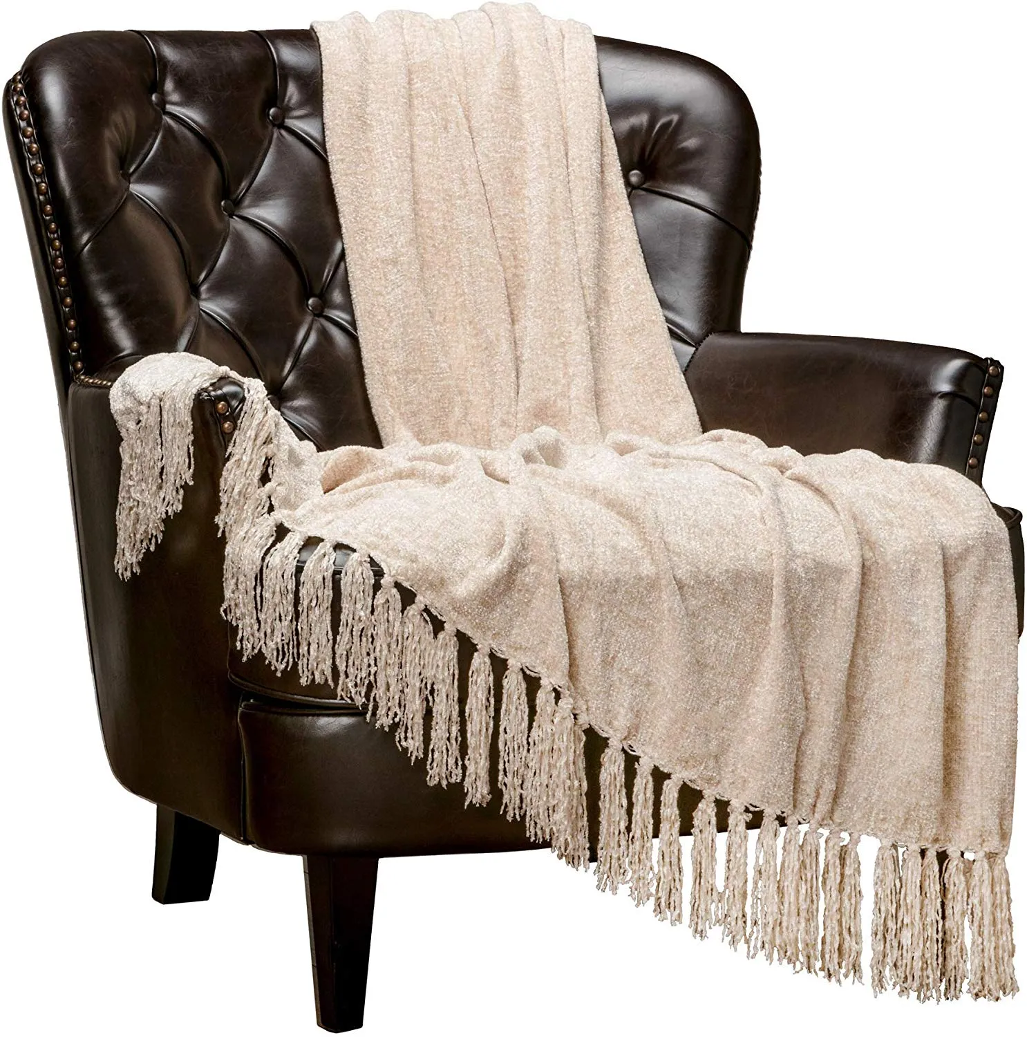 Chenille Velvety Texture Decorative Throw Blanket with Tassels (50x65)