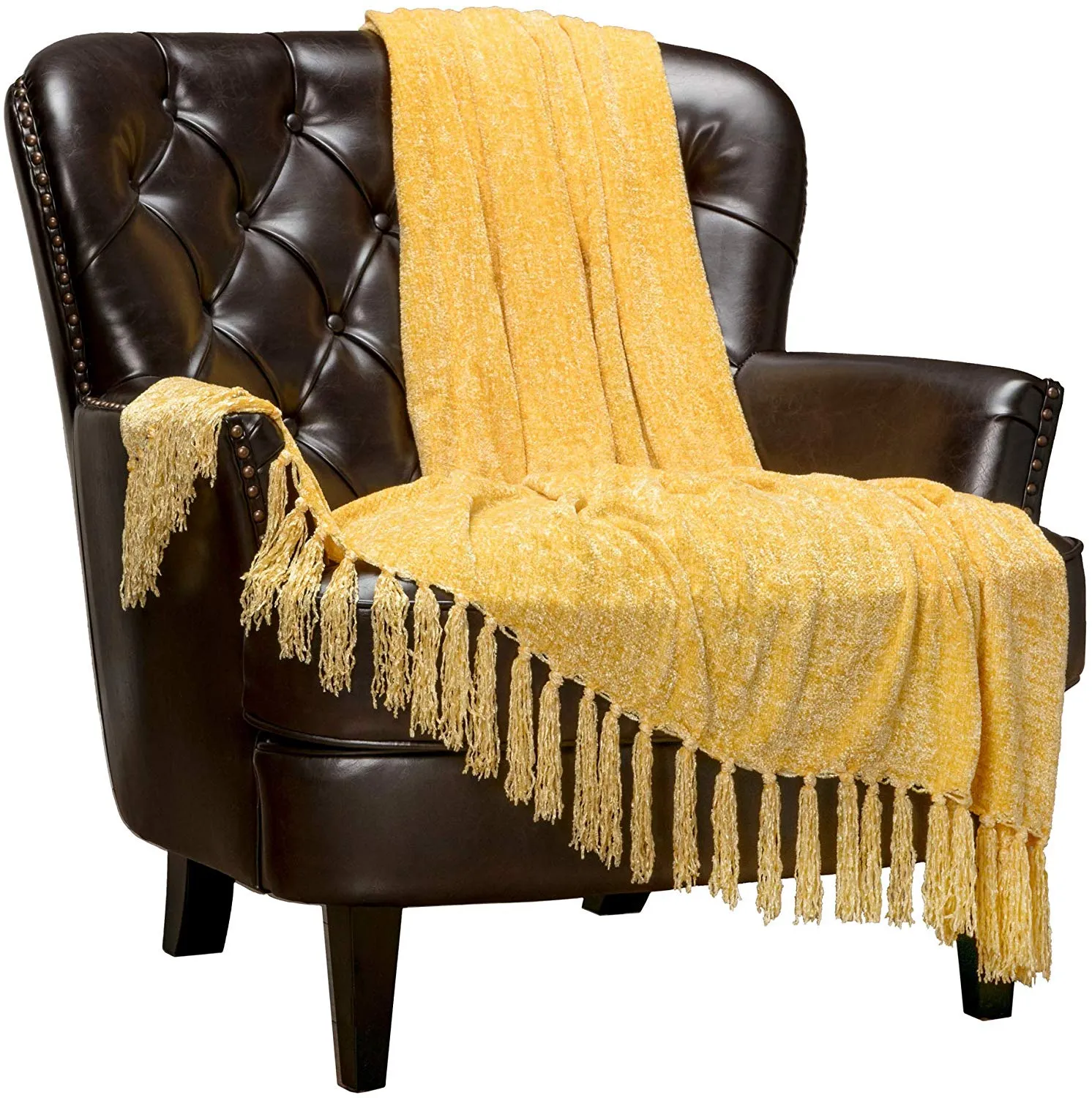 Chenille Velvety Texture Decorative Throw Blanket with Tassels (50x65)