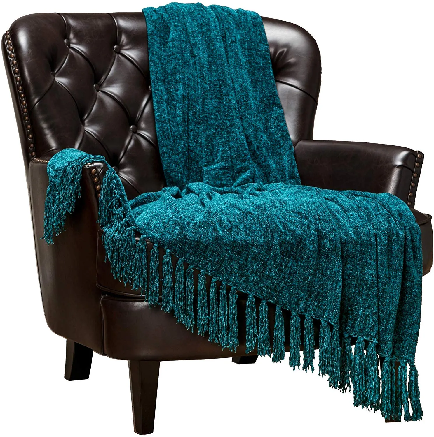 Chenille Velvety Texture Decorative Throw Blanket with Tassels (50x65)