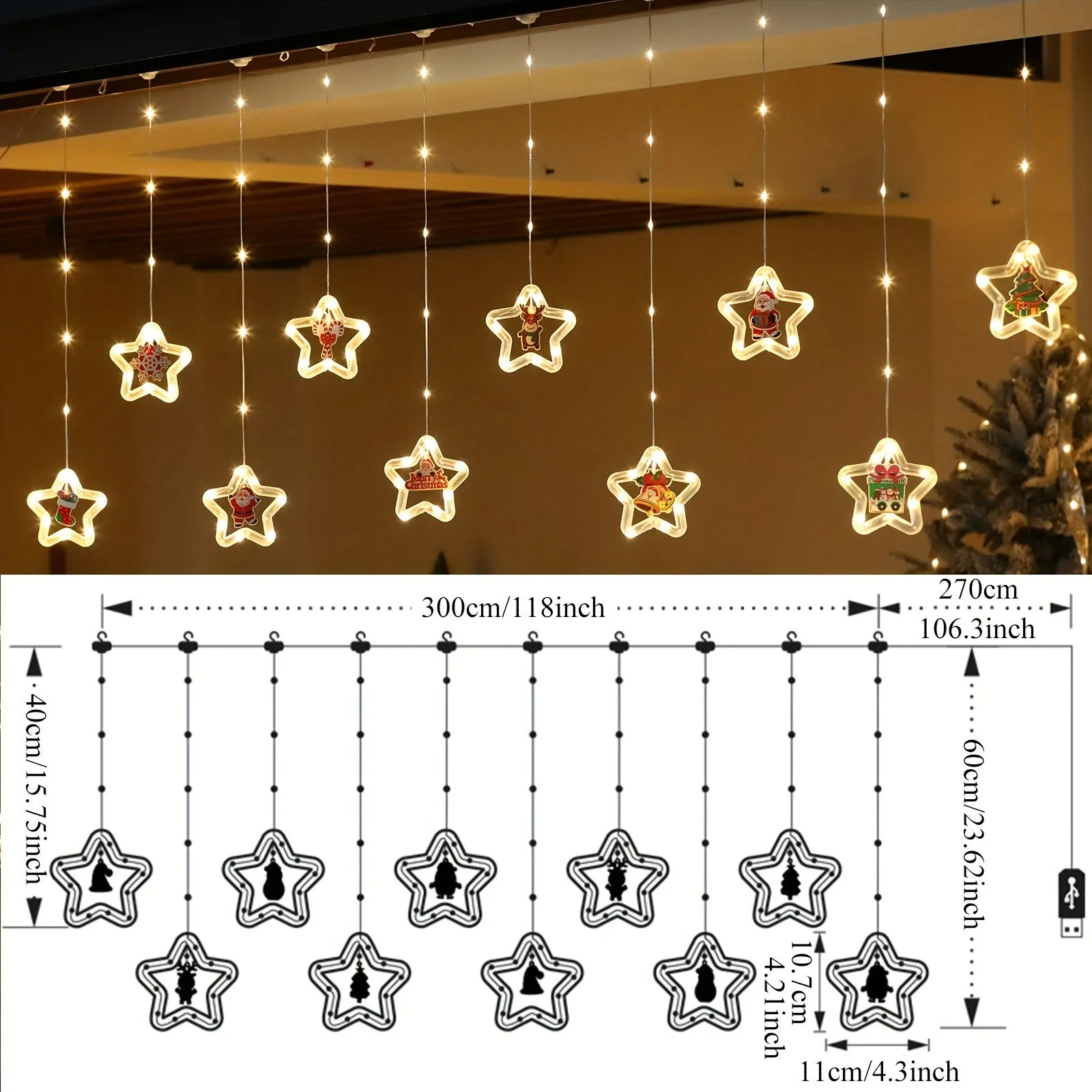 Christmas Curtain Lights with Remote Control for IndoorOutdoor Decor