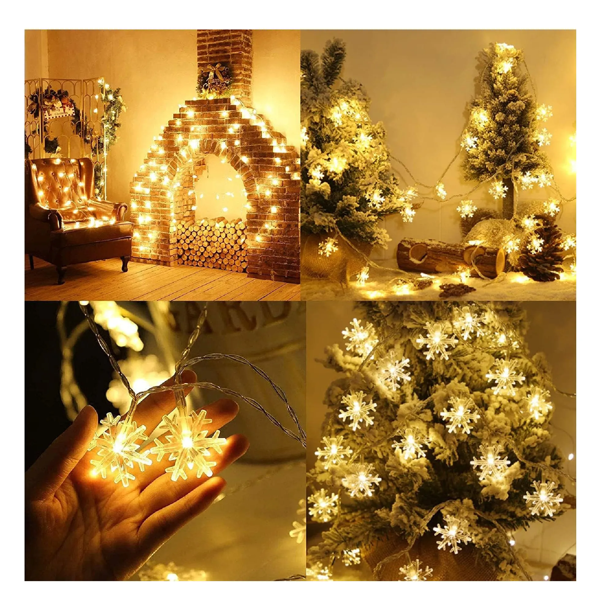 Christmas Snowflake String Lights, 20ft 40 LED Fairy Lights Battery Operated Waterproof Twinkle Lighting Indoor Outdoor Decorations for Bedroom Party Patio Room Garden Home Xmas Tree Decor (Warm)