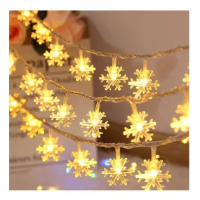 Christmas Snowflake String Lights, 20ft 40 LED Fairy Lights Battery Operated Waterproof Twinkle Lighting Indoor Outdoor Decorations for Bedroom Party Patio Room Garden Home Xmas Tree Decor (Warm)