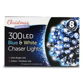 Christmas Sparkle Indoor and Outdoor Chaser Lights x 300 Blue and White LEDS - Mains Operated