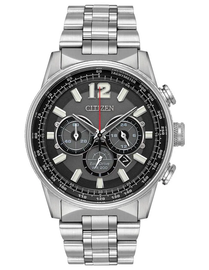 Citizen Mens Nighthawk Chronograph - Black Dial - Bracelet - Date - 200m