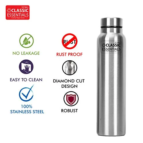 Classic Essentials Spring Stainless Steel Single Walled Fridge Water Bottle (1000ml, Silver)