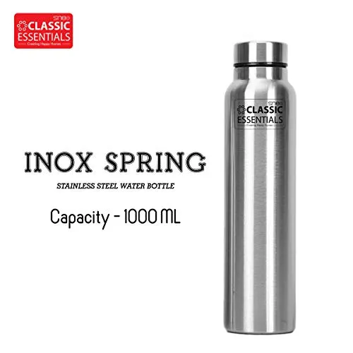 Classic Essentials Spring Stainless Steel Single Walled Fridge Water Bottle (1000ml, Silver)