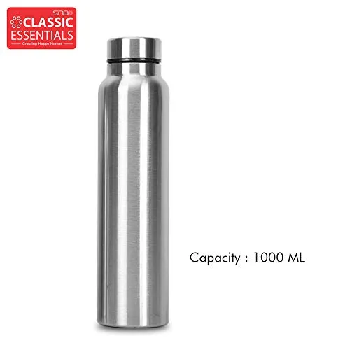 Classic Essentials Spring Stainless Steel Single Walled Fridge Water Bottle (1000ml, Silver)