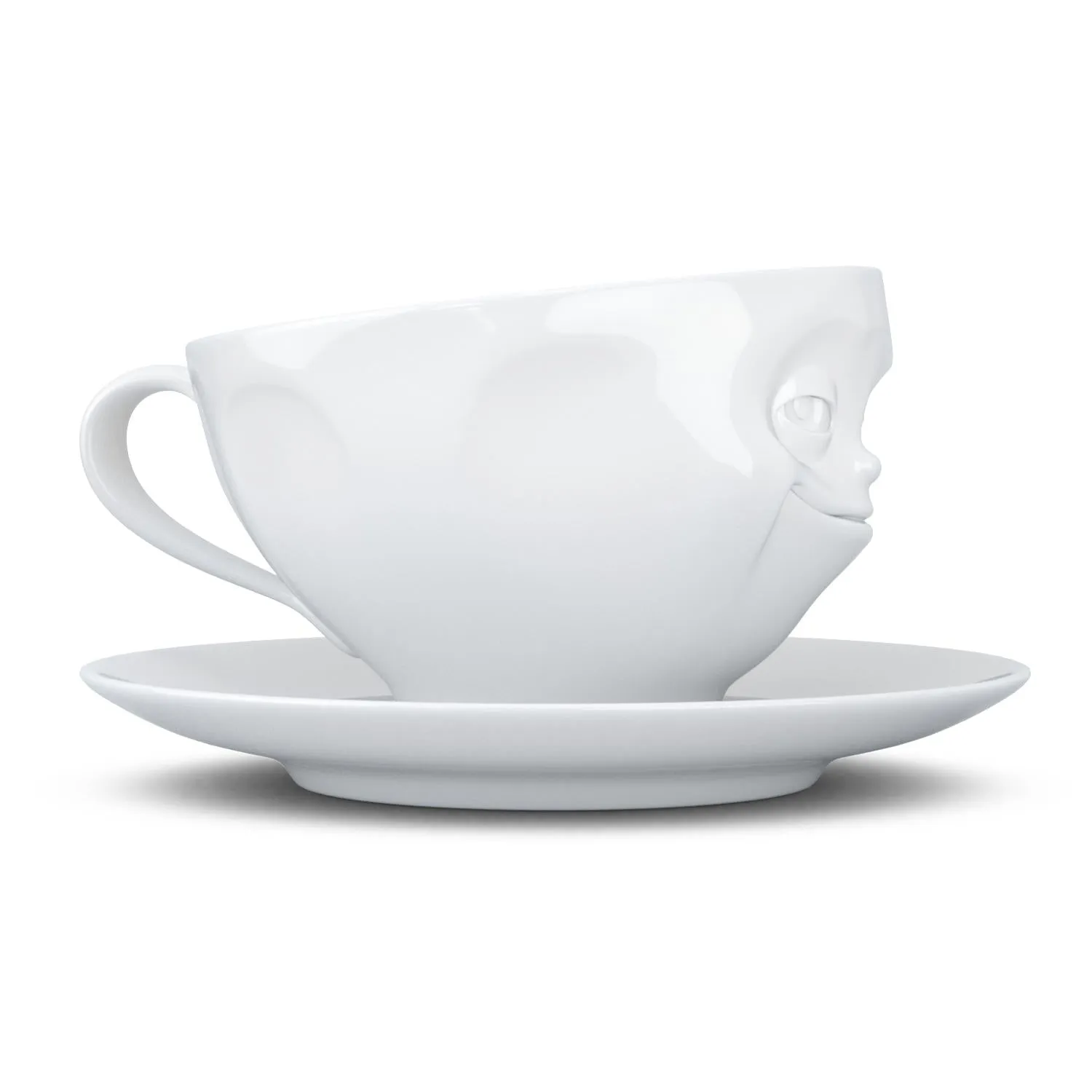 Coffee Cup with Saucer, Grinning Face