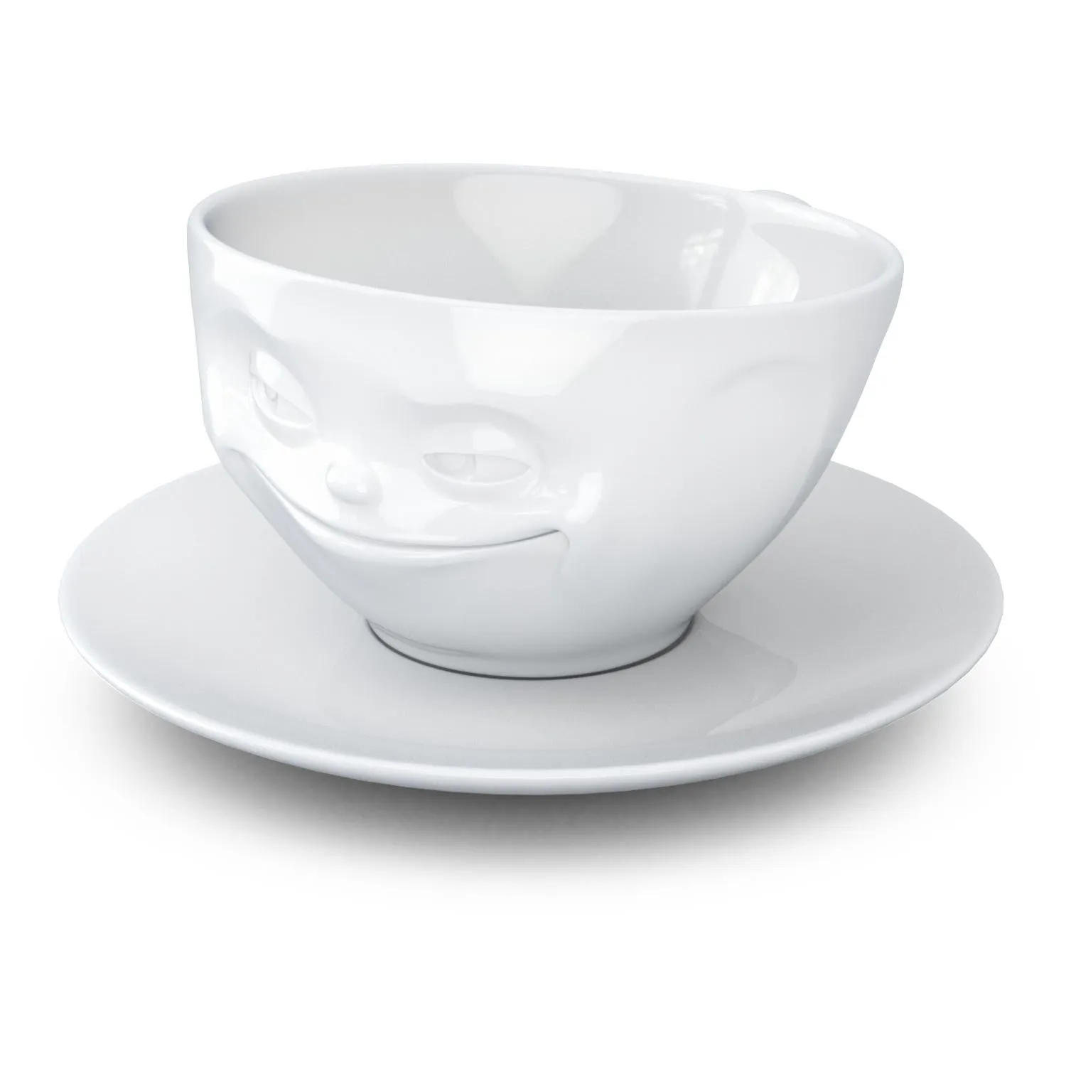 Coffee Cup with Saucer, Grinning Face