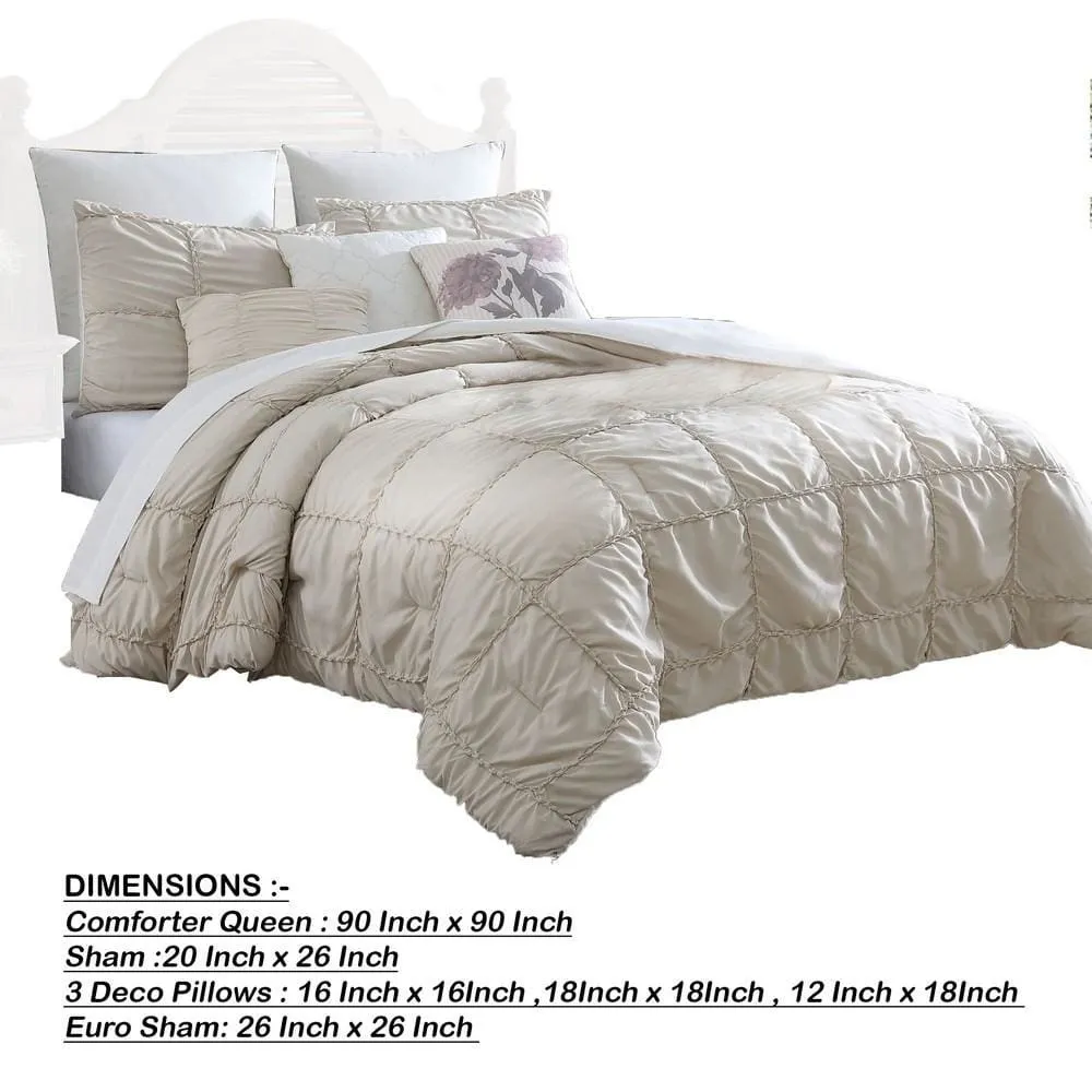 Corfu Ruffle Design 8 Piece Queen Comforter Set The Urban Port, Beige By Casagear Home