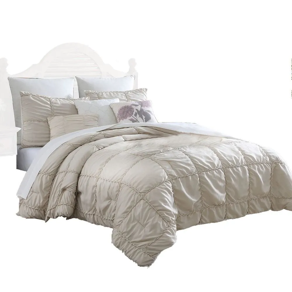 Corfu Ruffle Design 8 Piece Queen Comforter Set The Urban Port, Beige By Casagear Home