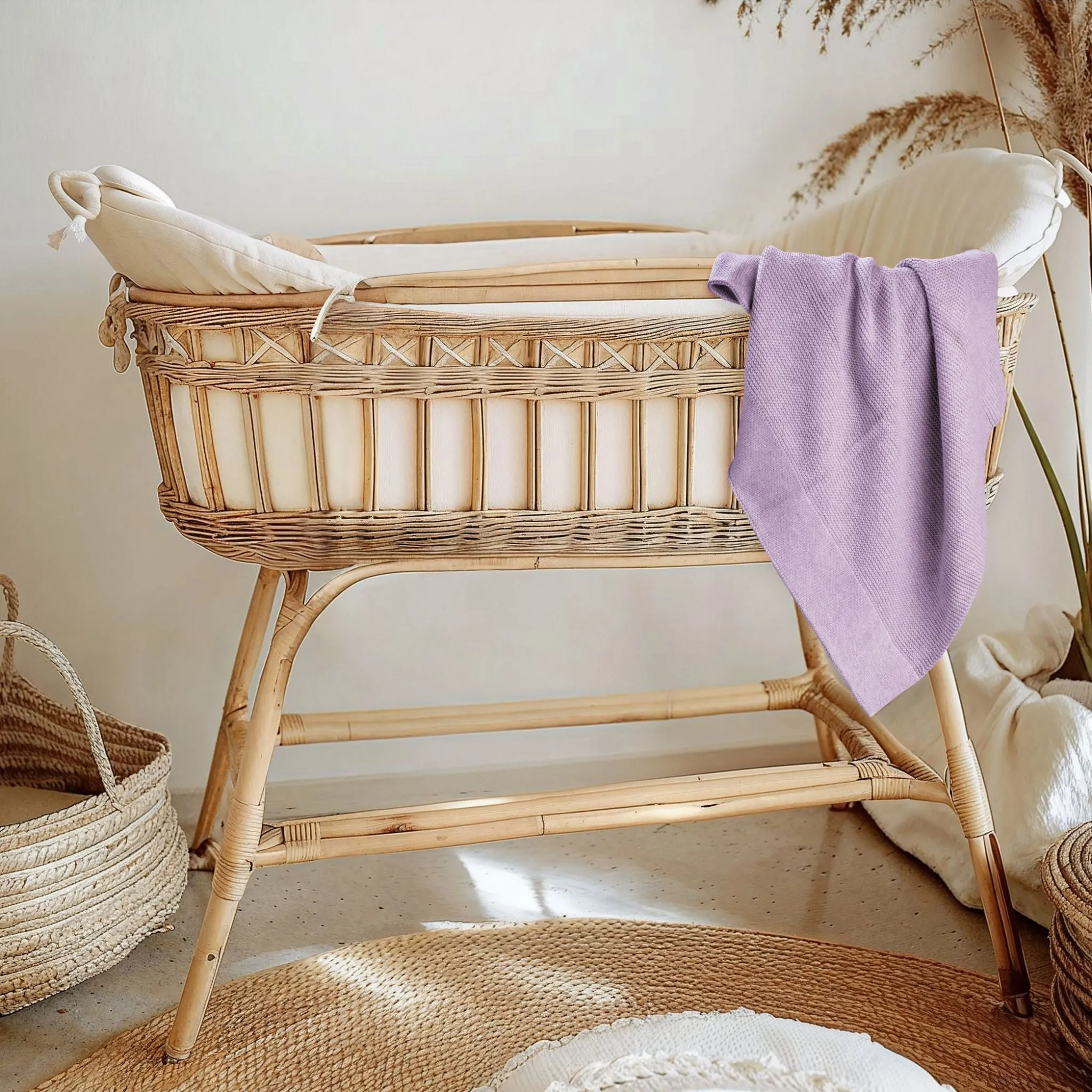 Cotton Classic Knit Baby Blanket | Lilac