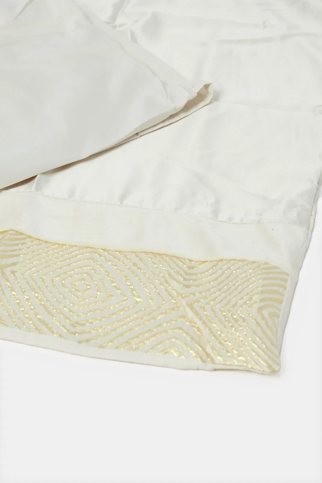 Cream Embellished Sequin Comforter 4 Piece Set (Double Size)