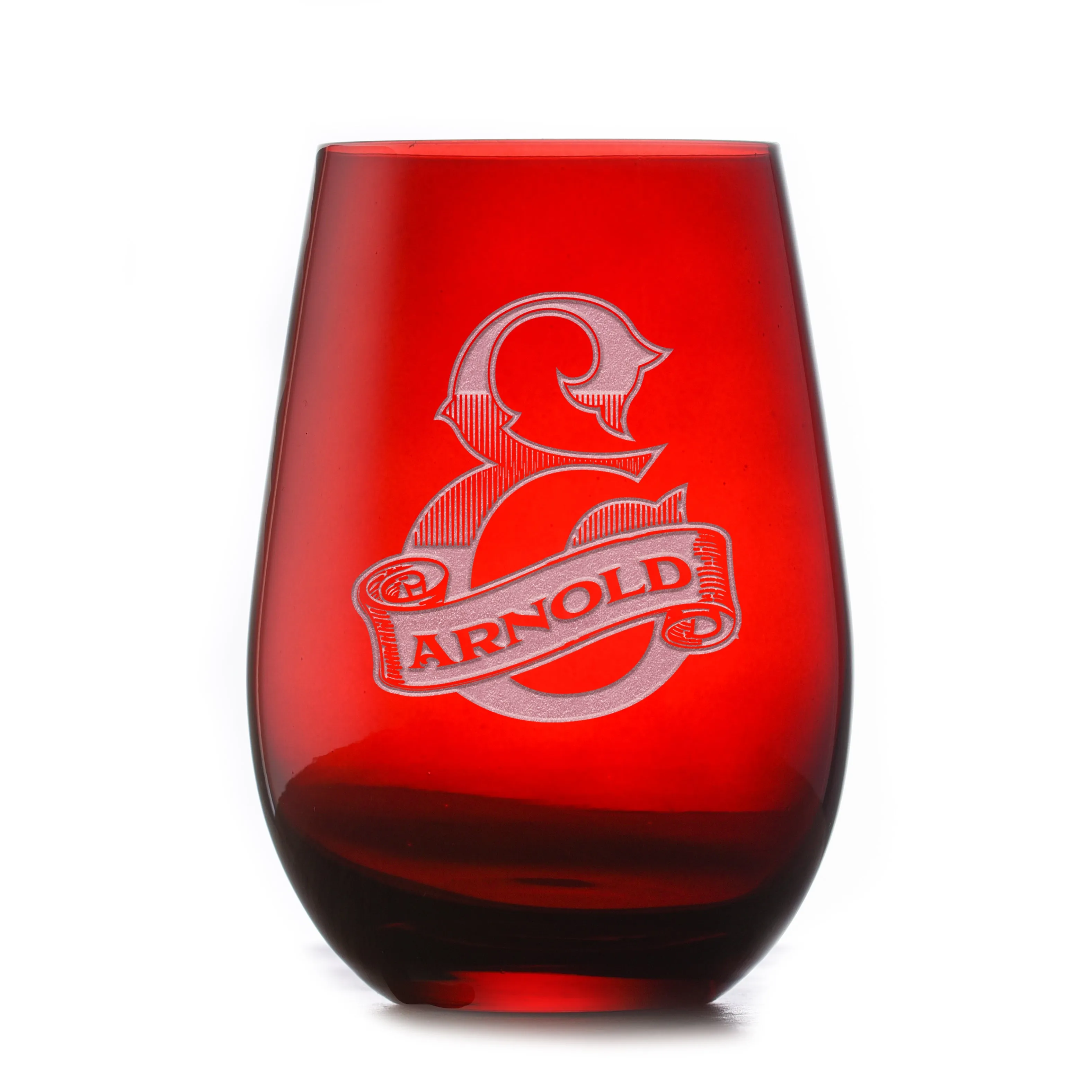 Custom Engraved Red Stemless Wine Glass Tumbler by Crystal Imagery