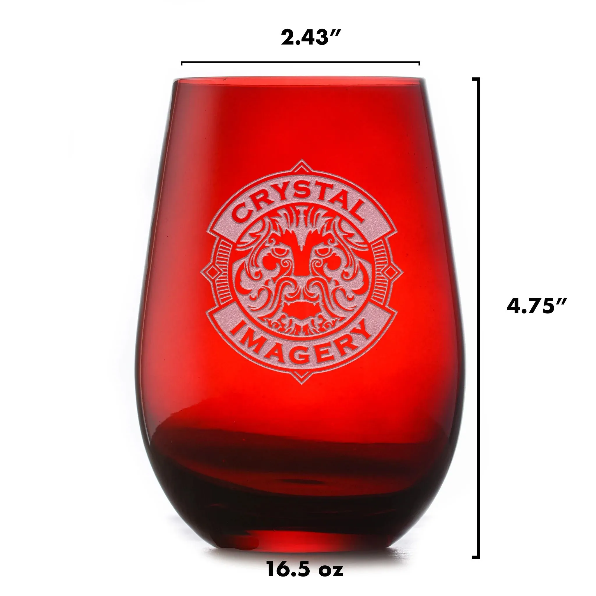 Custom Engraved Red Stemless Wine Glass Tumbler by Crystal Imagery