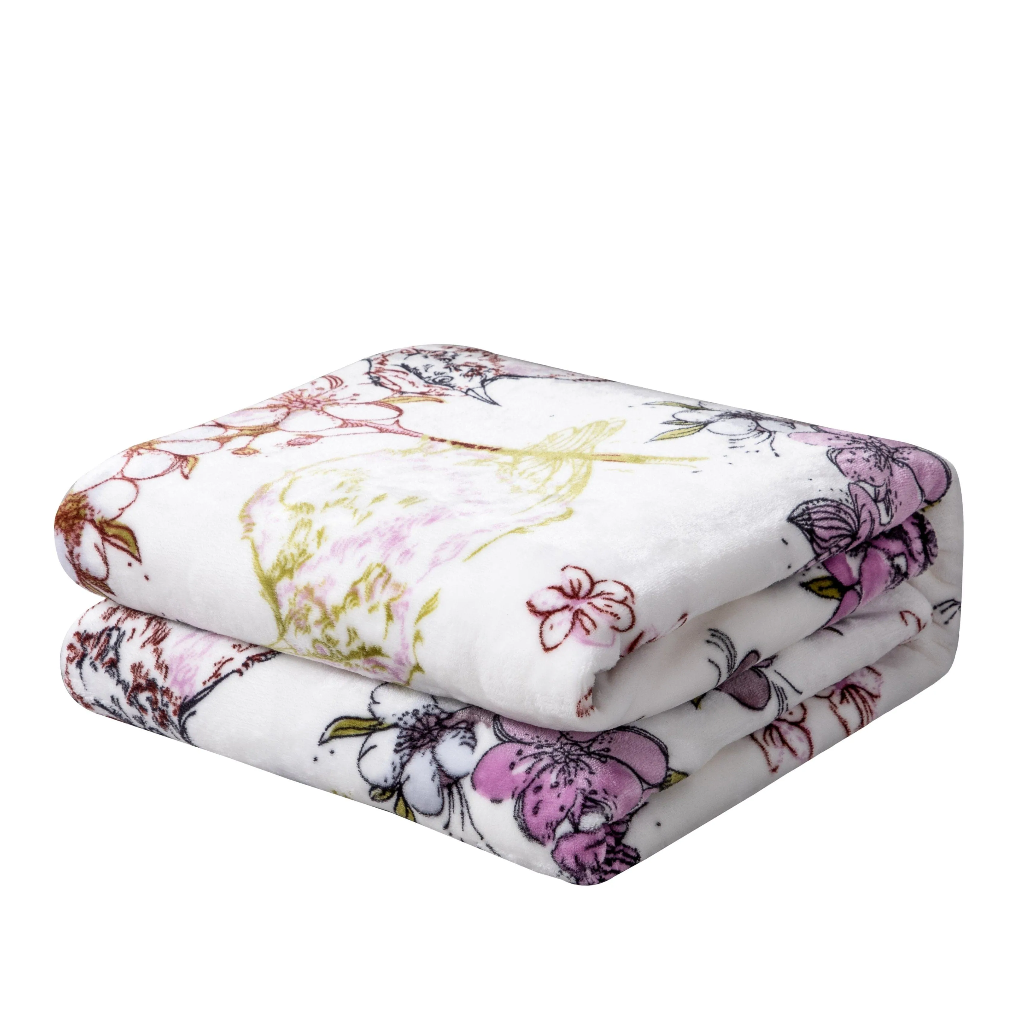 DaDa Bedding Floral Blossoms Spring Cottage Birds Soft Fleece Throw Blanket (XY1010)