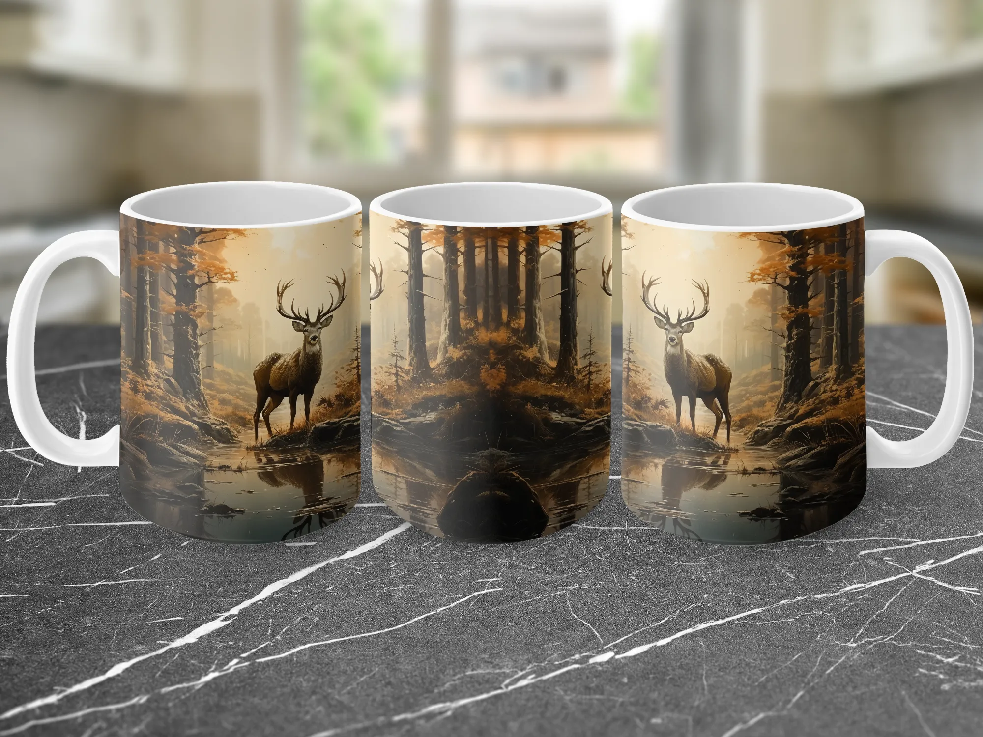 Deer in the Forest Design Coffee Cup Mug, Deer Mug, Forest Mug, Gift for Him, Gift for Women, Nature Lover Coffee Mug