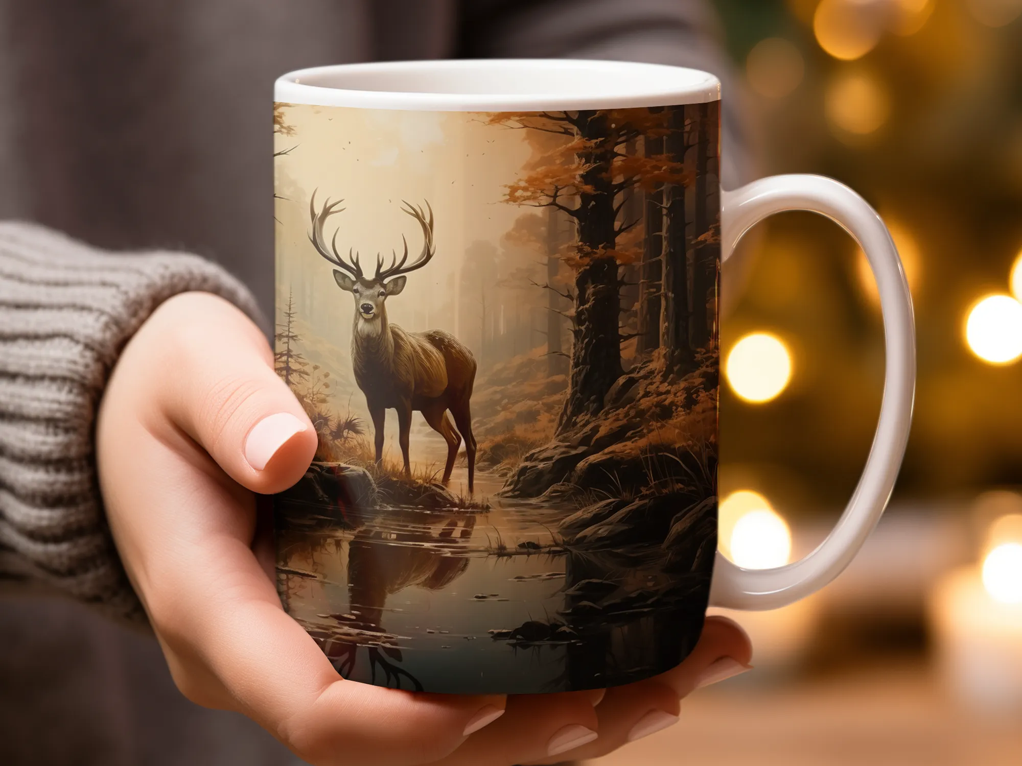 Deer in the Forest Design Coffee Cup Mug, Deer Mug, Forest Mug, Gift for Him, Gift for Women, Nature Lover Coffee Mug