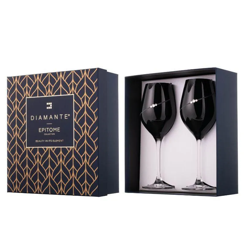 Diamante Black Silhoutte White Wine Crystal Glass - Set of 2