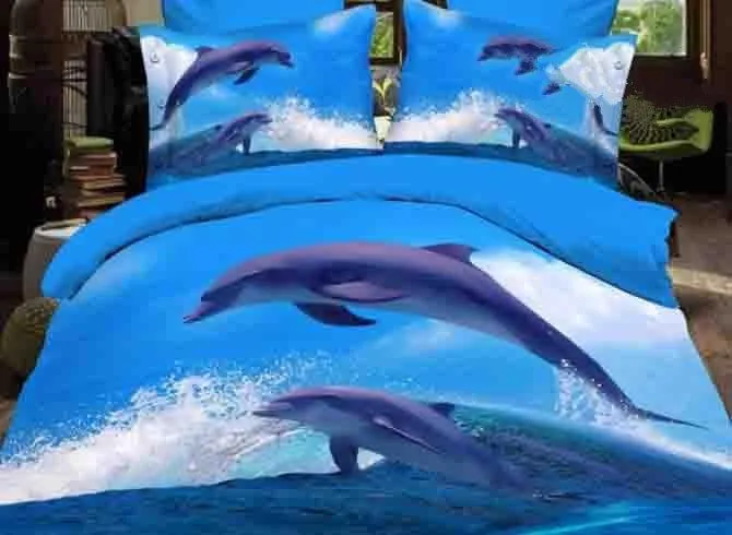 Dolphins Jumping out of Blue Water Print Polyester 3D Bedding Sets