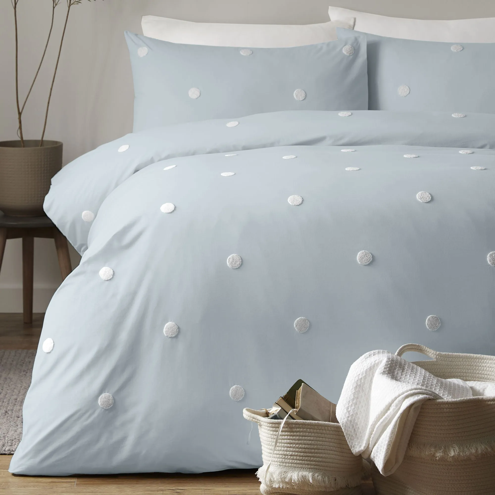 Dot Garden Duvet Cover Set by Appletree Boutique in Duck Egg with White Dots