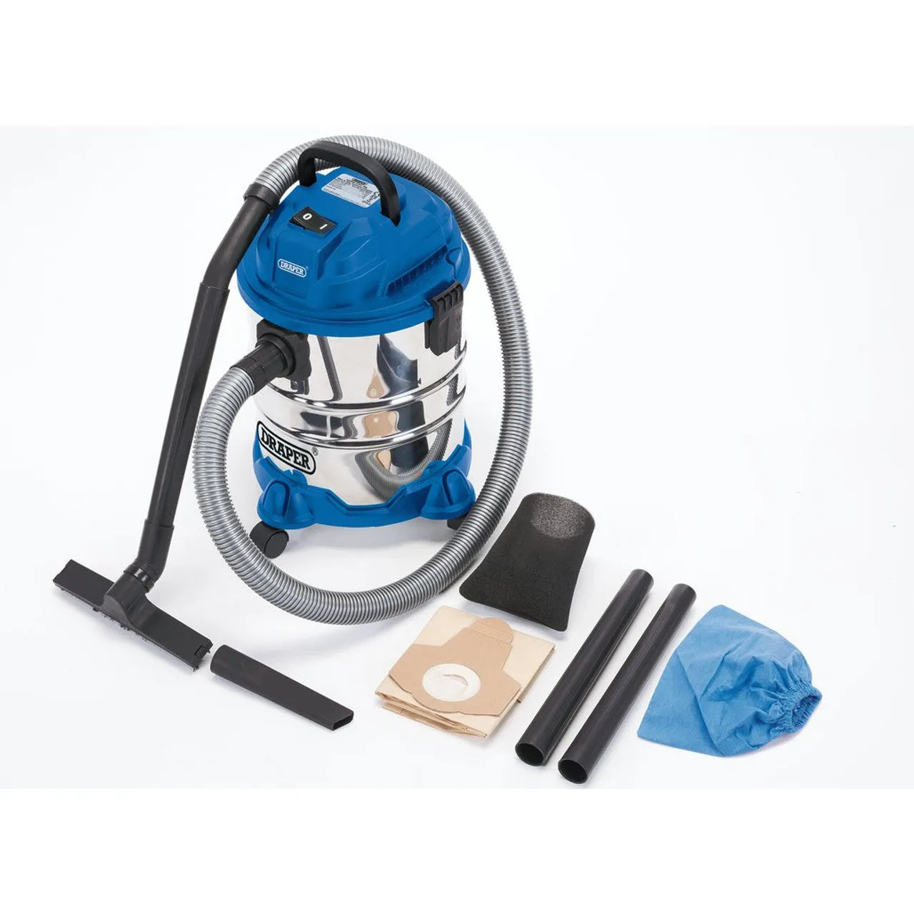 Draper 230V Wet and Dry Vacuum Cleaner with Stainless Steel Tank, 20L, 1250W, 20515