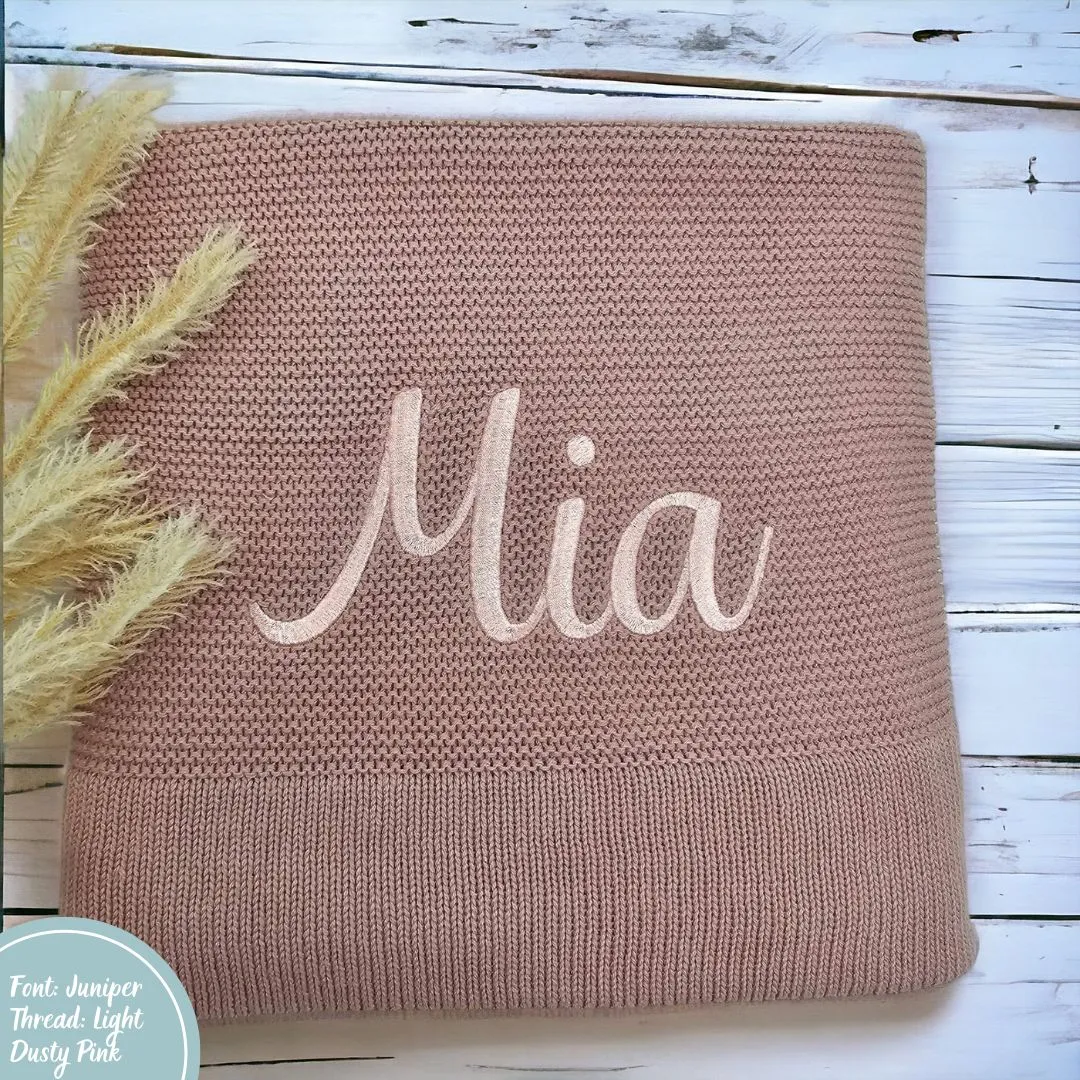 Dusty Pink Personalised Cotton Knit Baby Blanket