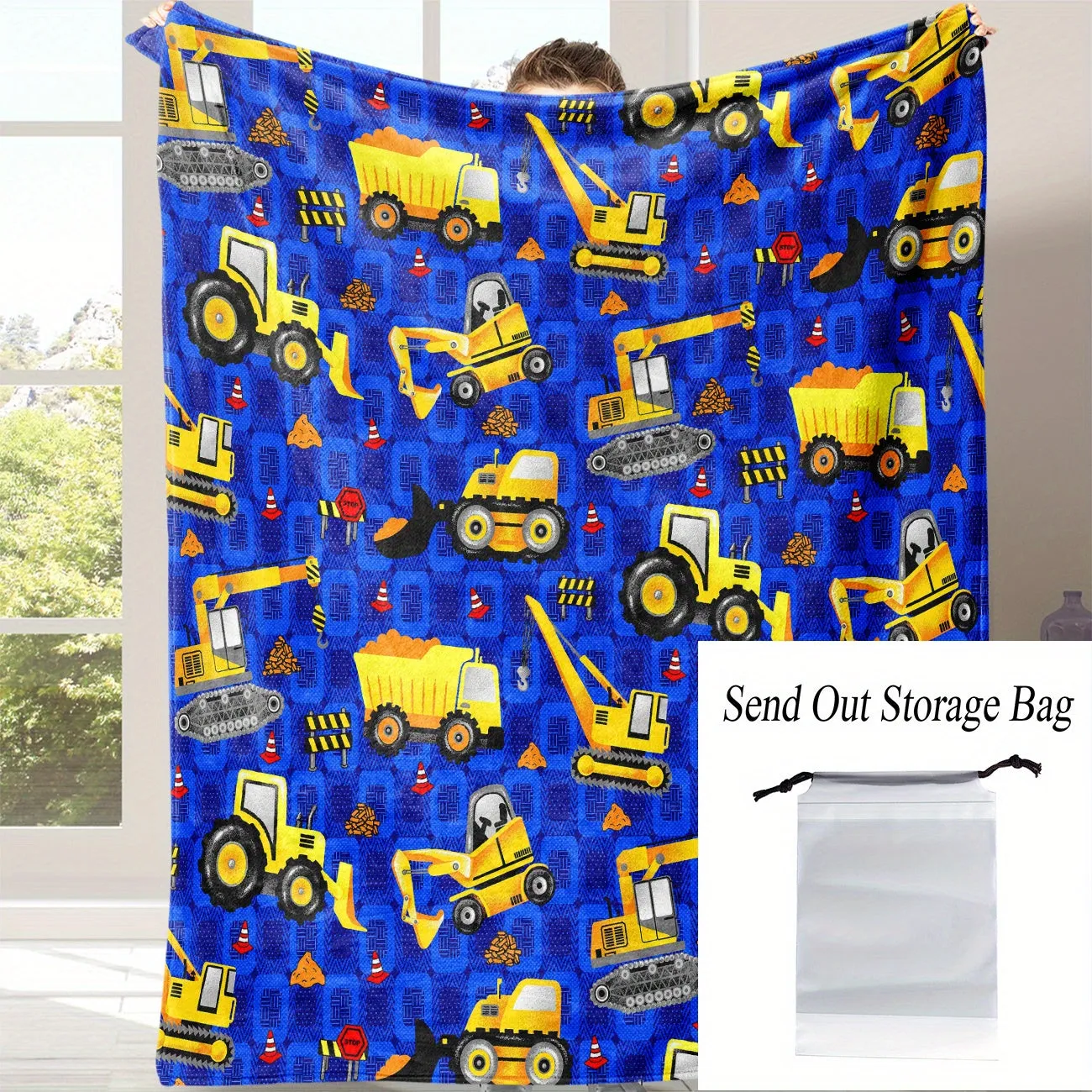 Excavator Print Flannel Blanket Soft Cozy Throw Travel Blanket