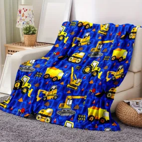 Excavator Print Flannel Blanket Soft Cozy Throw Travel Blanket