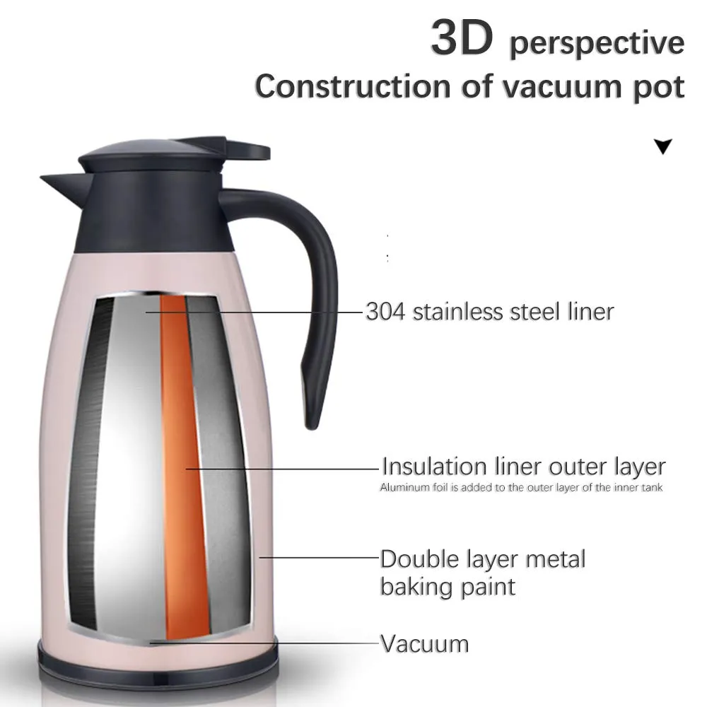 EXCLUZO Stainless Steel Insulation Bottle Double Walled Vacuum 2L Keep Heat Cold for Beverage Tea Coffee Water