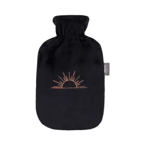 Fashy Hot Water Bottle With Removeable Cover Black Plush Rising Sun