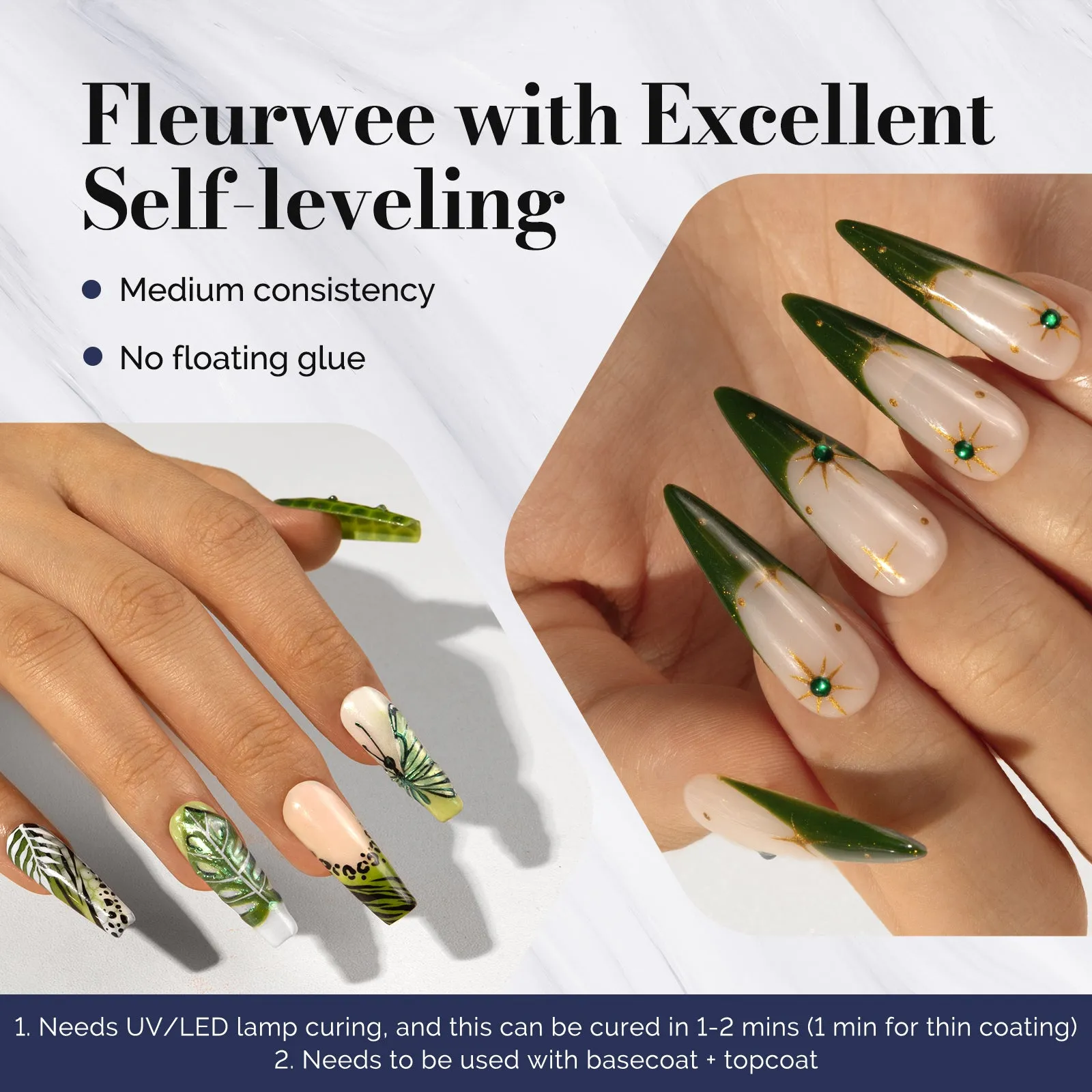 Fleurwee Gel Nail Polish Plant-based 0.5 fl oz/15ml - P52 Monstera Green - Glitter