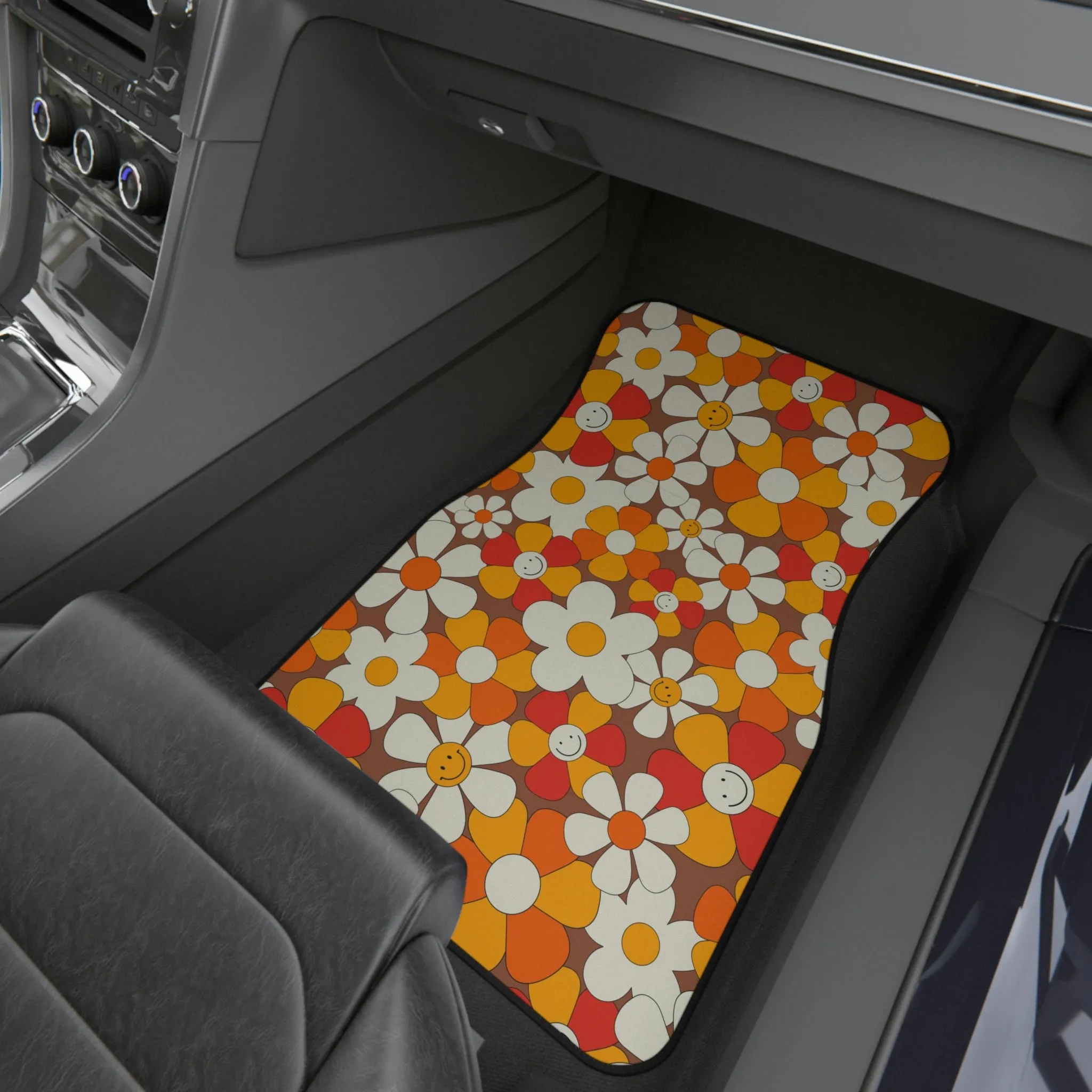 Floral Car Mats Rubber Mats for Car 4 Pieces Front and Back Mats for Car