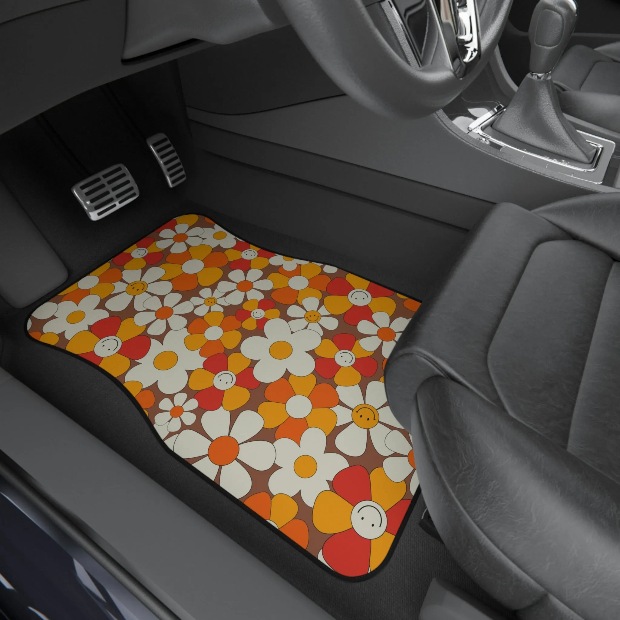 Floral Car Mats Rubber Mats for Car 4 Pieces Front and Back Mats for Car